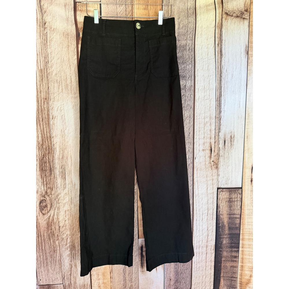 Maeve Anthropologie The Colette Full Length Wide Leg Pants Black Work Size 28